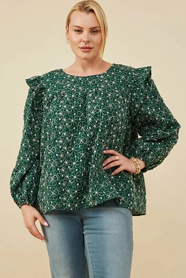 Floral Embroidered Ruffle Plus Top