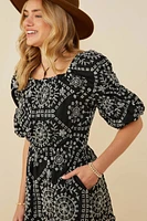 Eyelet Embroidered Puff Slv Dress