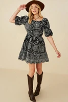 Eyelet Embroidered Puff Slv Dress