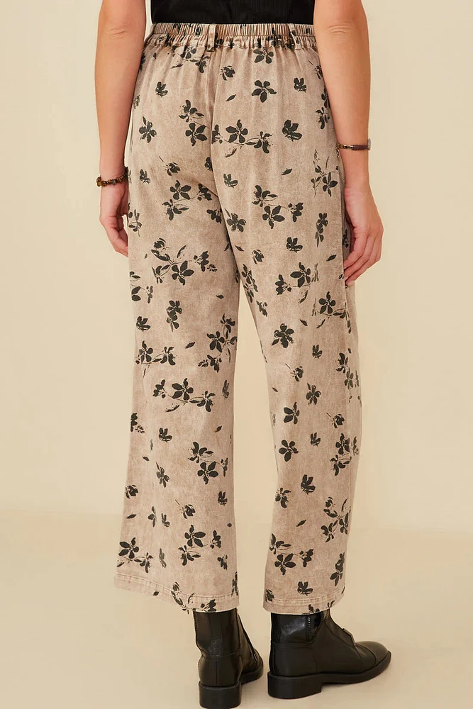 Floral Printed Washed Wide Leg Pants Plus