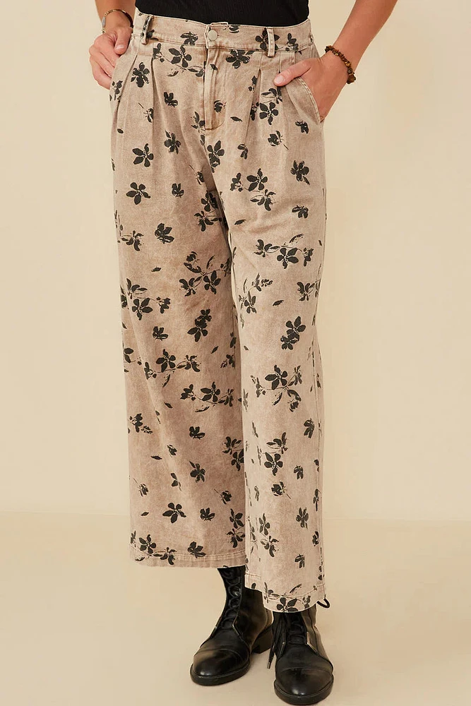 Floral Printed Washed Wide Leg Pants Plus