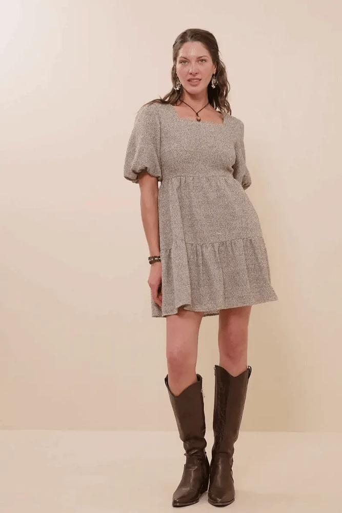 Bubble Sleeve Dress Square Neck