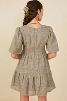 Bubble Sleeve Dress Square Neck