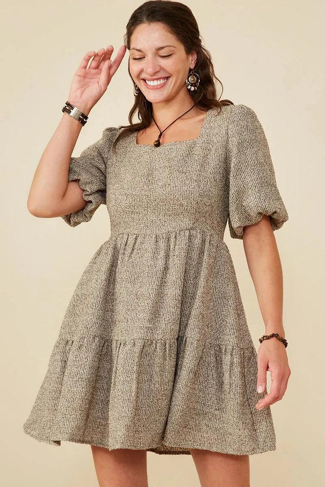 Bubble Sleeve Dress Square Neck