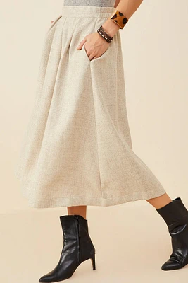 Pleat Detail Heavy Linen Look Skirt