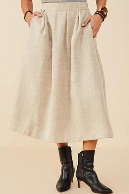 Pleat Detail Heavy Linen Look Skirt