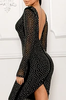 Robe longue ajustée mi-longue à strass Slv