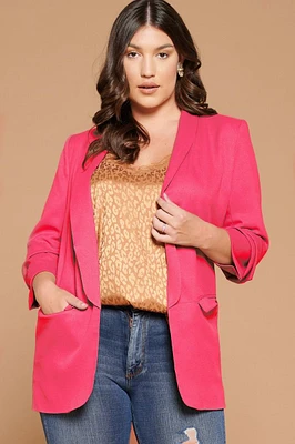 Plus Collared Blazer Ruched Sleeves