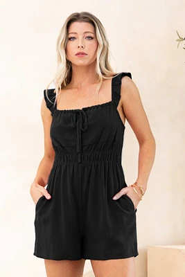 Square Neck Ruffled Sleeve Solid Romper