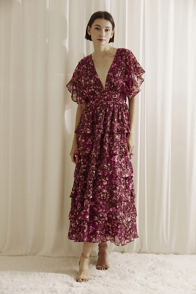 Vestido midi con estampado floral de florecitas