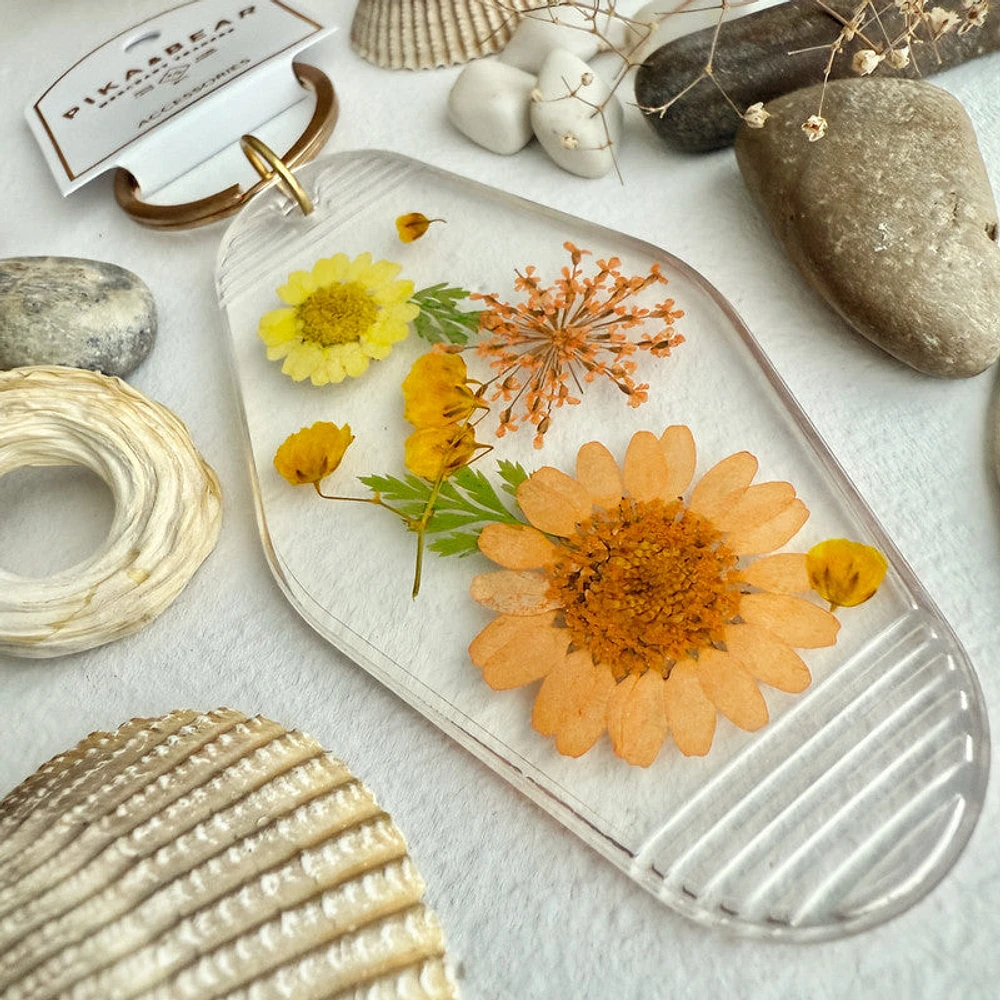 Ashbury Pressed Flowers Keychain Orange And Yellow