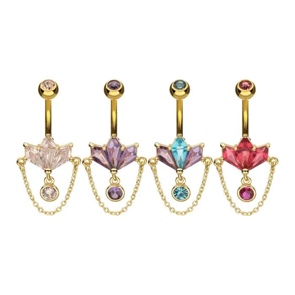 Kite Shape 3 Gem Cluster With Chain Navel