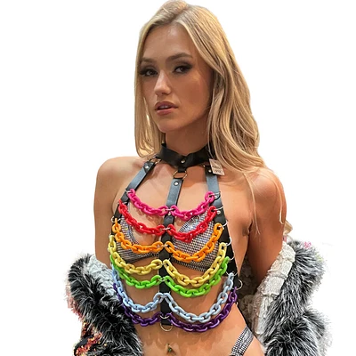 Rainbow Chain Harness With Leatherette Straps