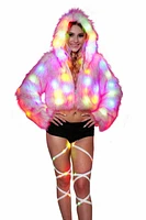 LED Faux Fur Short Jacket W Hood