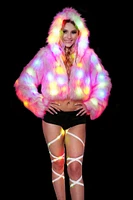 LED Faux Fur Short Jacket W Hood