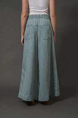 Yoke Pinktuck Wide Leg Denim Pants