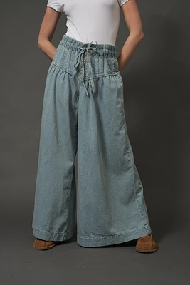 Yoke Pinktuck Wide Leg Denim Pants