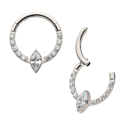 Big Marquise & Small Round CZ Titanium Hinged Hoop