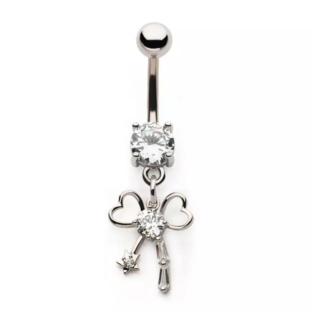 Multi Gem Heart Bow Dangle Navel