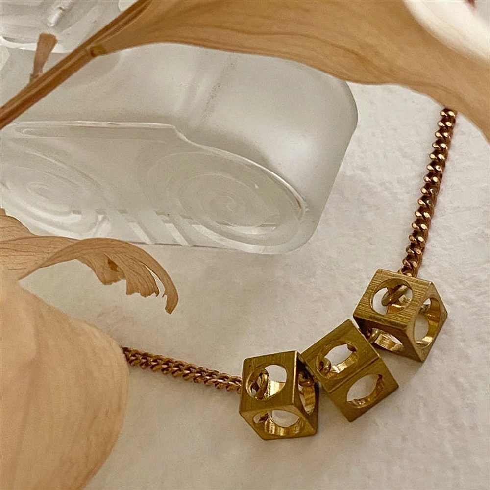 Paolo Cubist Raw Brass Necklace.