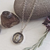 Wisdom Great Horned Owl Talisman Necklace Antique Silver