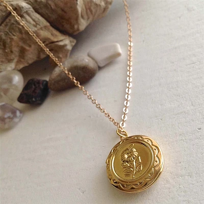 Fleur Round Floral Locket Necklace