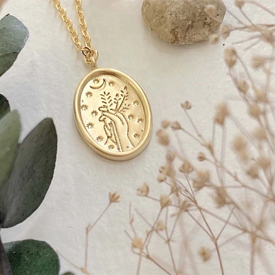 Demeter Floral Stamped Charm Necklace