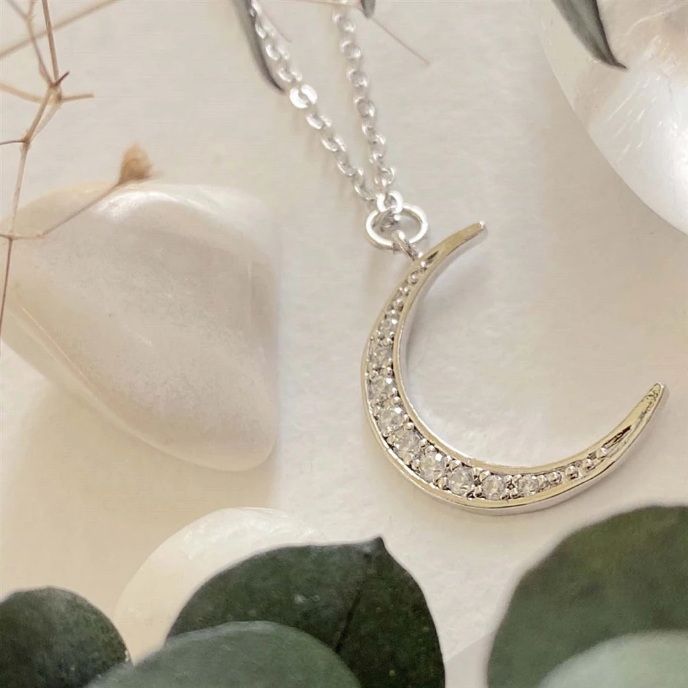 La Lune Rhinestone Moon Charm Necklace.