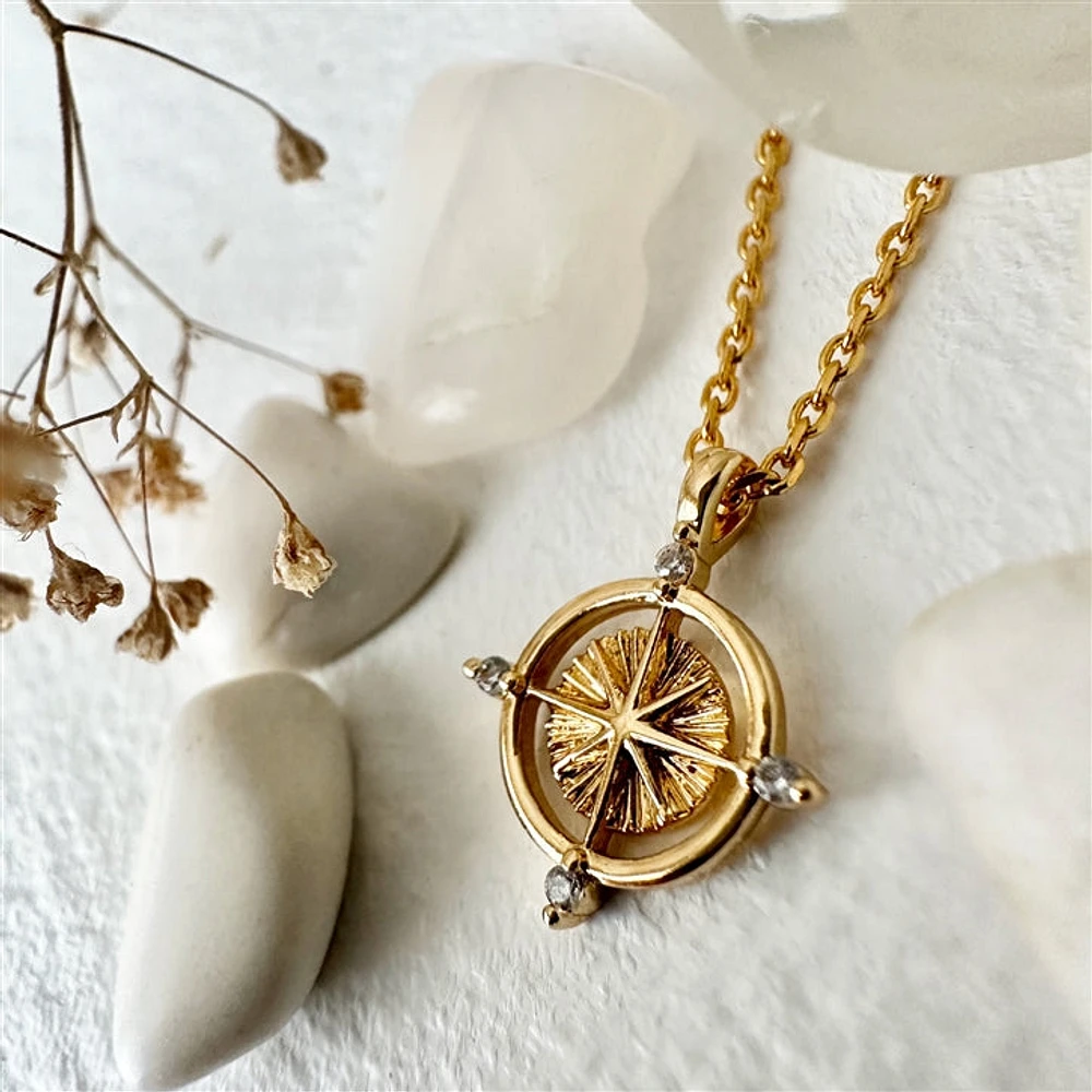 Cardinal Tiny Compass Charm Necklace