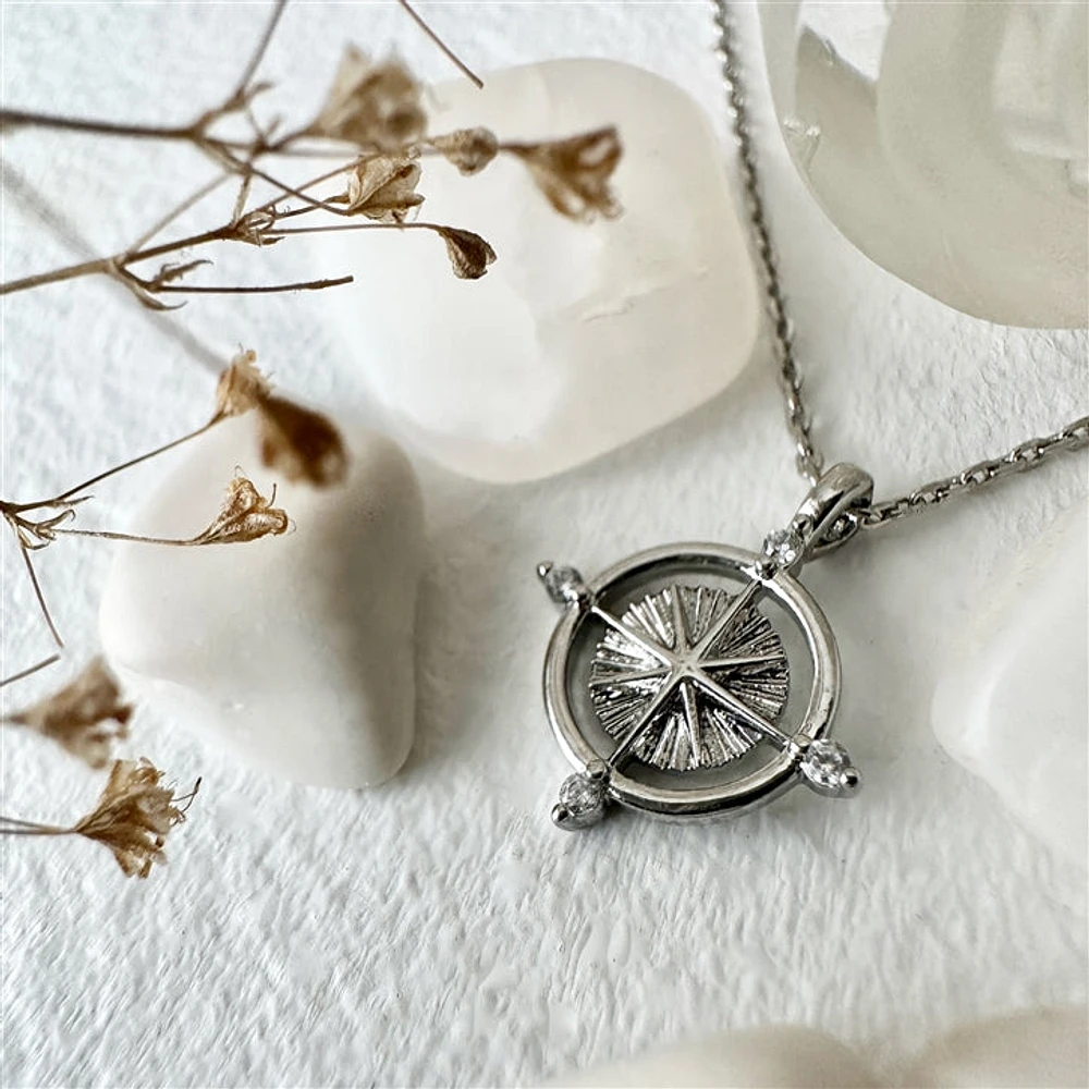 Cardinal Tiny Compass Charm Necklace