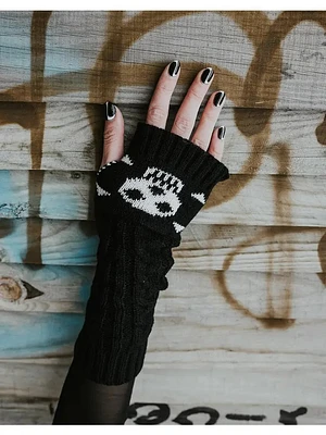 Knitted Skull and Crossbones Fingerless Gloves