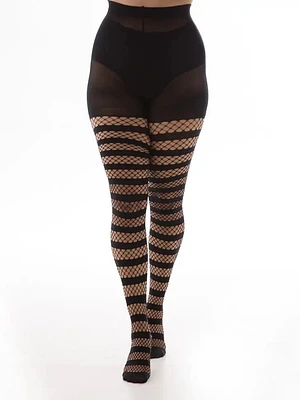 Fishnet Opaque Stripe Tights Plus Size