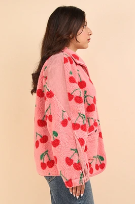 Cherry Print Sherpa Jacket