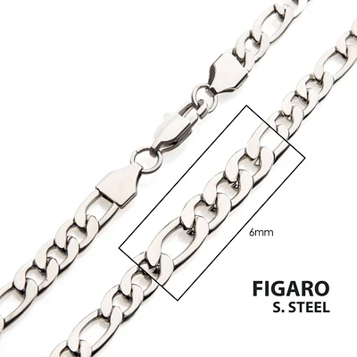 6mm Steel Figaro Chain Necklace 26"