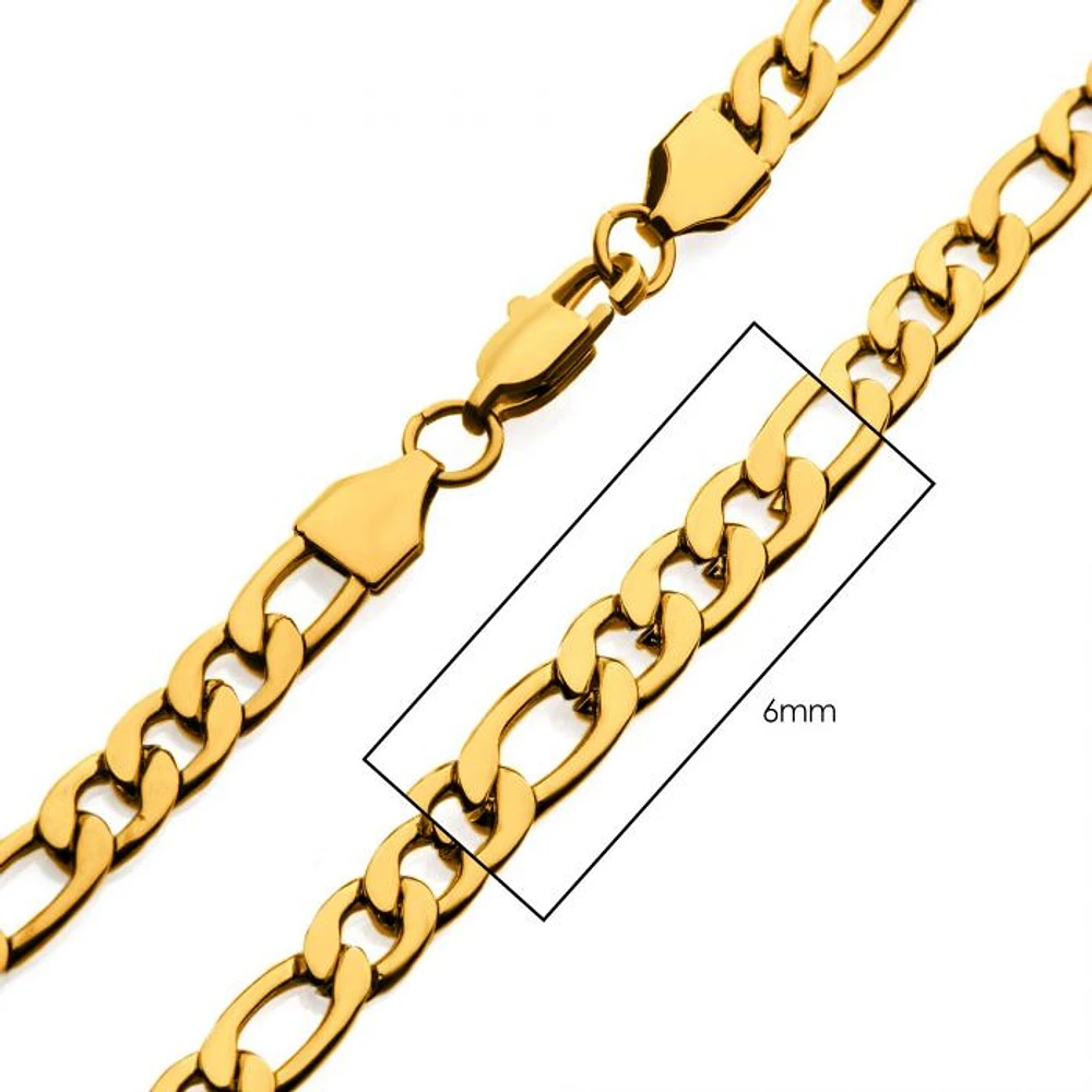 6mm 18Kt Gold IP Figaro Chain Necklace 20"