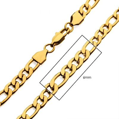 6mm 18Kt Gold IP Figaro Chain Necklace 20"