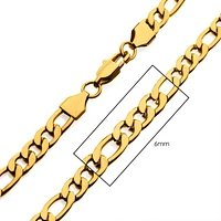 6mm 18Kt Gold IP Figaro Chain Necklace 20"