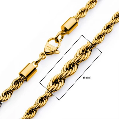 Cadena De Cuerda De Oro De 18 Quilates De 6 Mm 24"