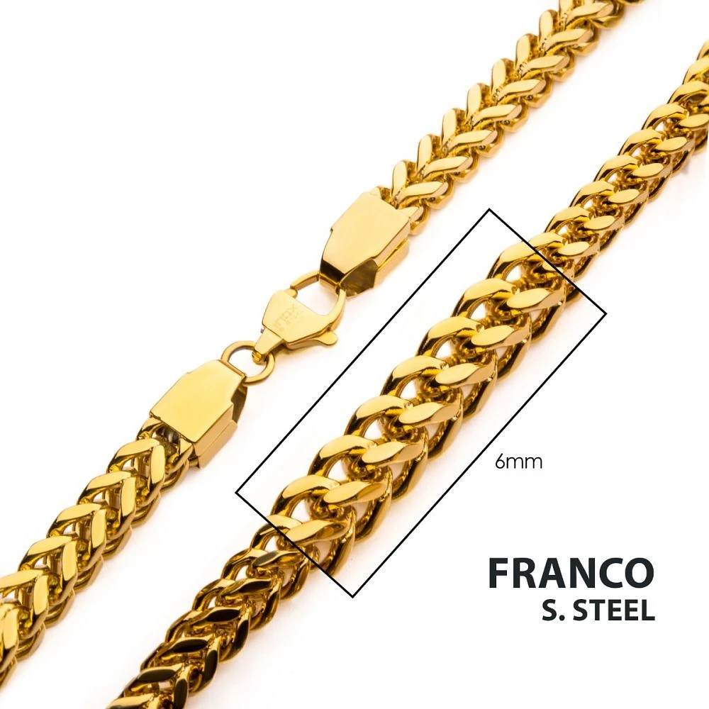 6mm 18Kt Gold IP Franco Chain Necklace 24"