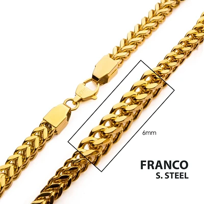6mm 18Kt Gold IP Franco Chain Necklace 24"