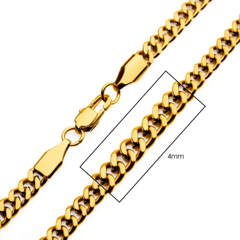 18K Gold IP Diamond Cut Curb Chain 4mm x 20"