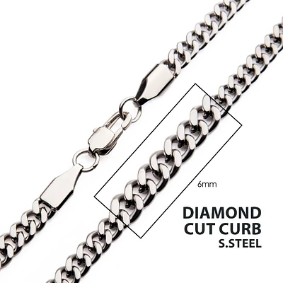 Steel Diamond Cut Curb Chain 6mm 20"