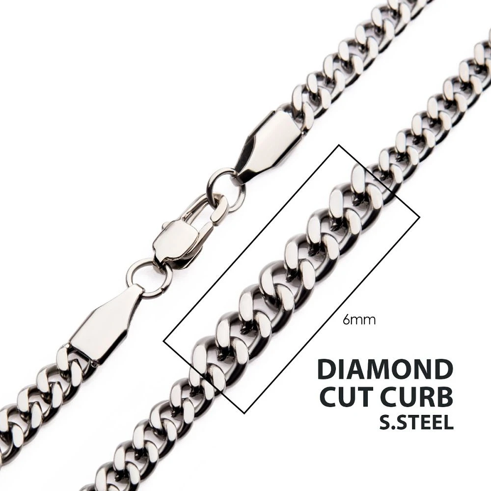 Steel Diamond Cut Curb Chain 6mm 22"