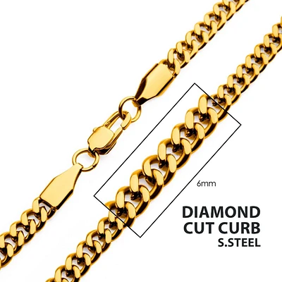 6mm 18Kt Gold IP Diamond Cut Curb Chain 20"