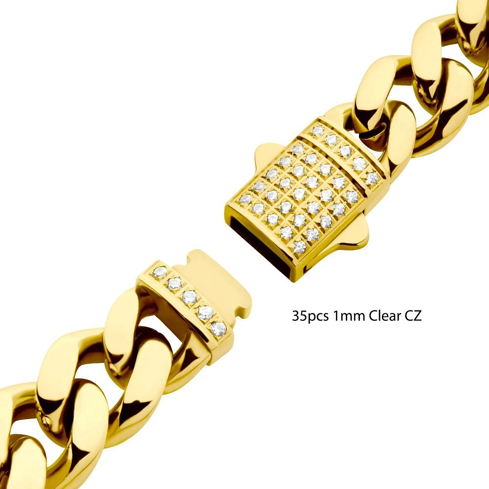 8mm 18Kt Gold IP Bracelet with CNC Set CZ 8.5"