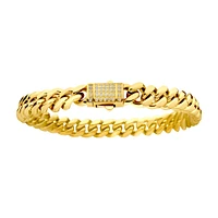 8mm 18Kt Gold IP Bracelet with CNC Set CZ 8.5"