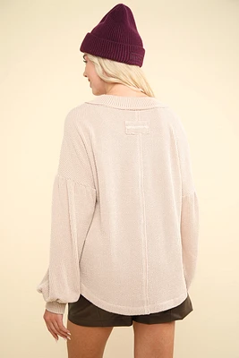 Oversized Long Sleeve V Neck Top Plus