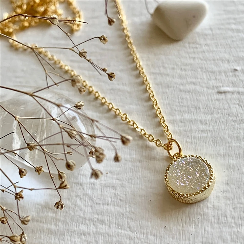 Tenerife Shimmer White Druzy Pendant Necklace