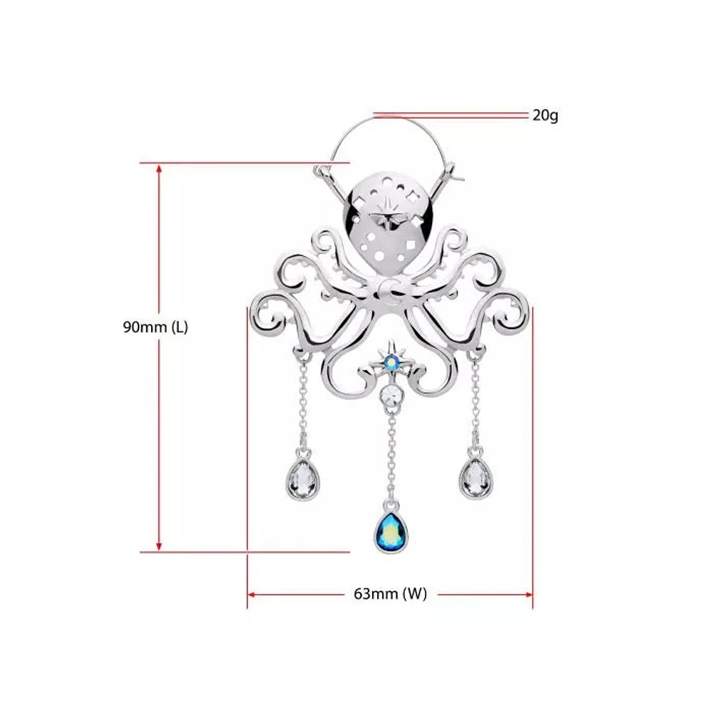 Pulpo con colgadores de enchufe con circonita cúbica en forma de pera y lágrima triple colgante