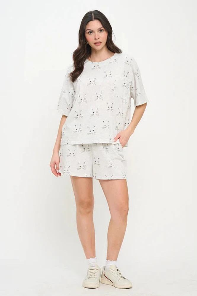 Cat Faces Print Relaxed Fit Shorts